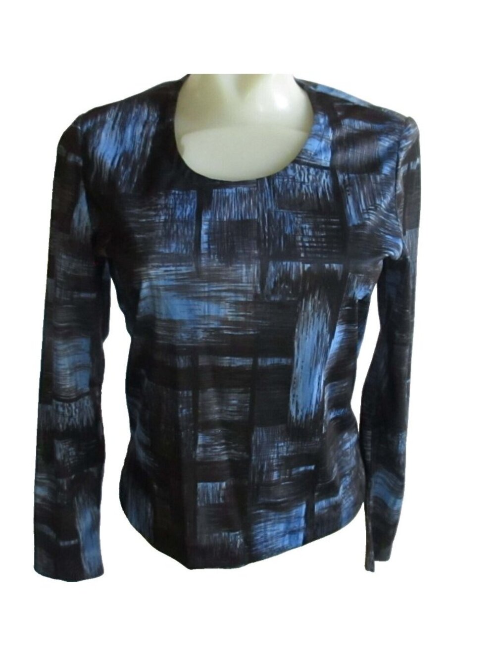 Vintage Top 1970s Blue Top Small Single Stitch Polyester Paint Print Disco